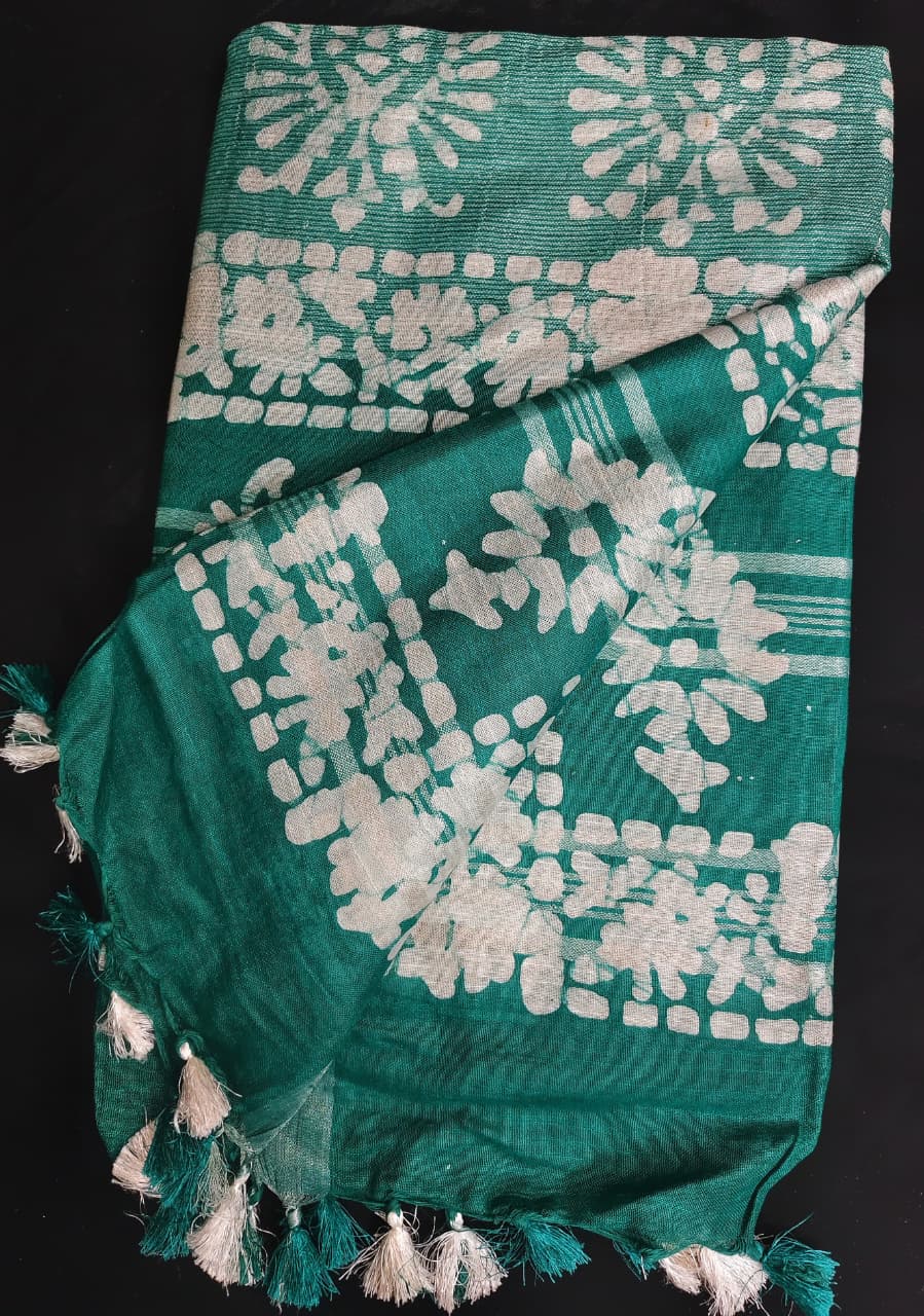 Regal Katan Silk Hand Block Batik Print Saree.