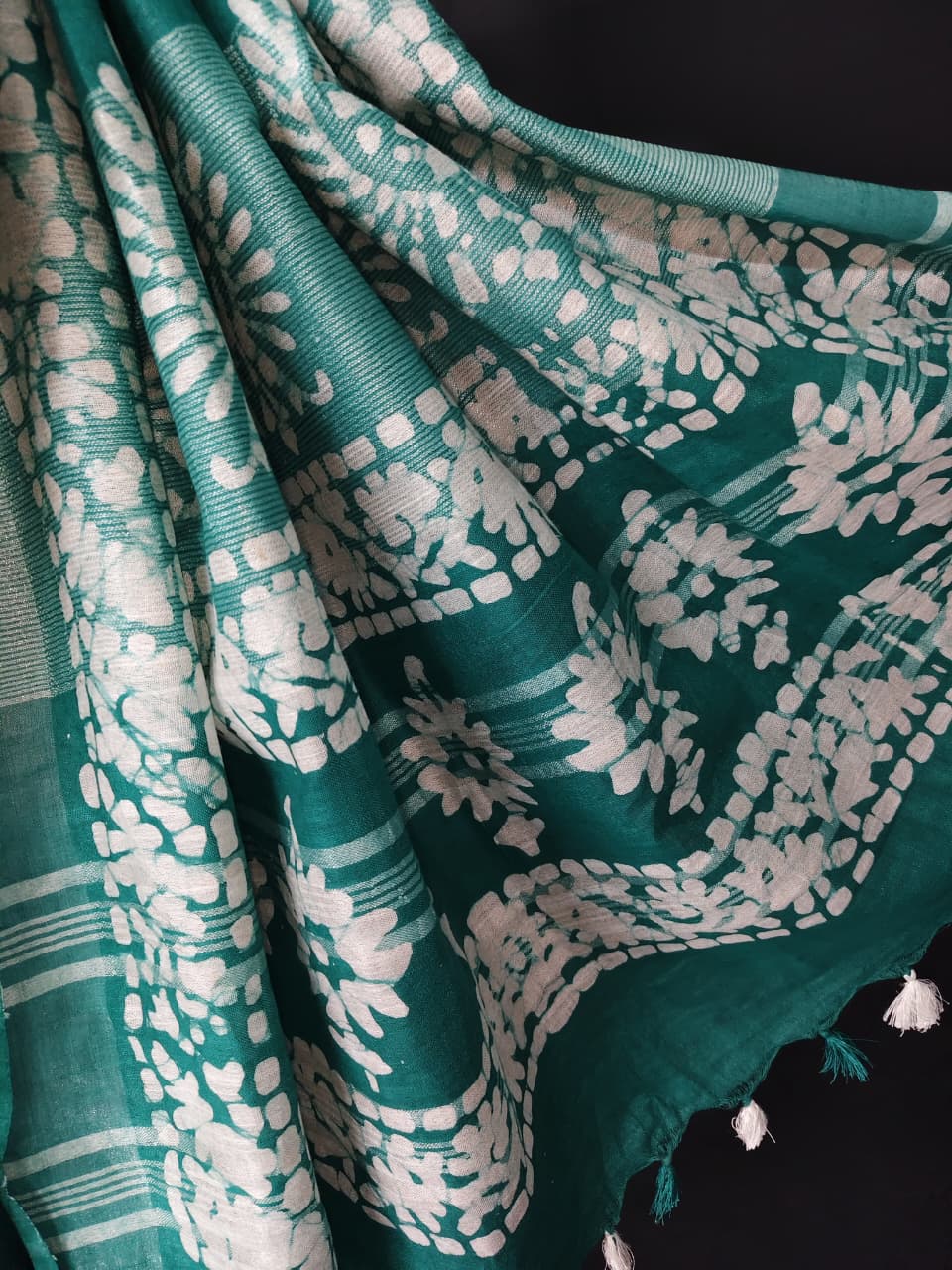 Regal Katan Silk Hand Block Batik Print Saree.