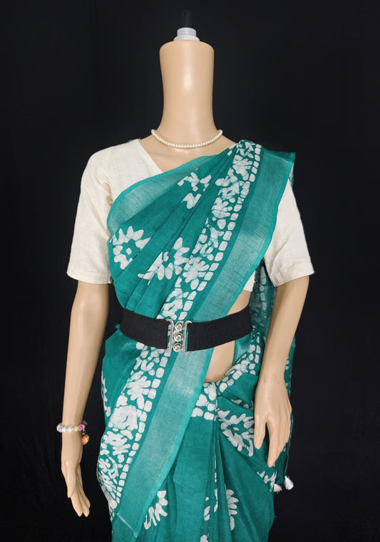 Regal Katan Silk Hand Block Batik Print Saree.
