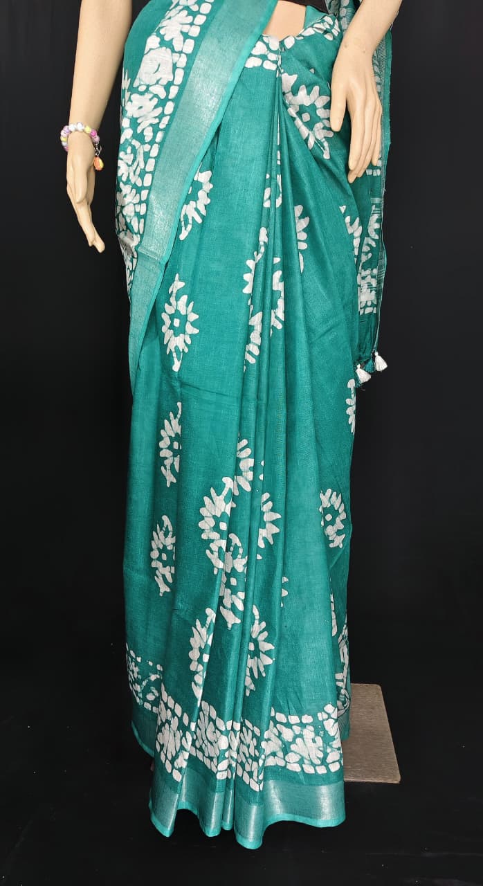 Regal Katan Silk Hand Block Batik Print Saree.