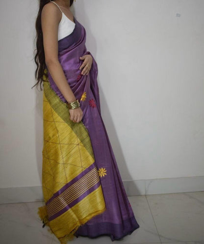 Tussar Ghicha Embroidery Handloom silk saree