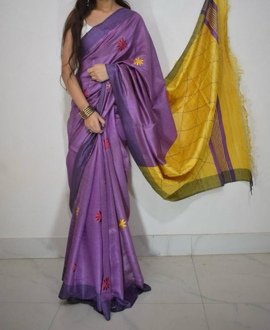 Tussar Ghicha Embroidery Handloom silk saree