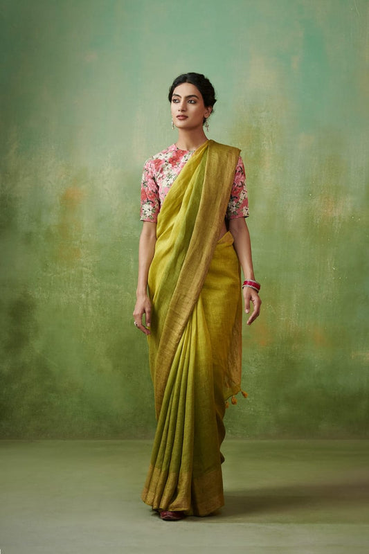 Elegant Pure Linen Cotton Saree – Lightweight Breathable Comfort | Graceful Everyday & Festive Wear
