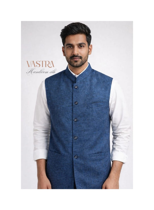 Elegant Katan Cotton Silk Nehru Jacket – Classic Handloom Ethnic Bandi